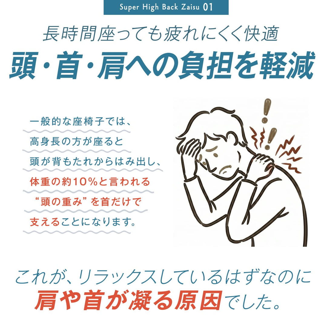のっぽさんも喜ぶスーパーハイバック肘付き座椅子